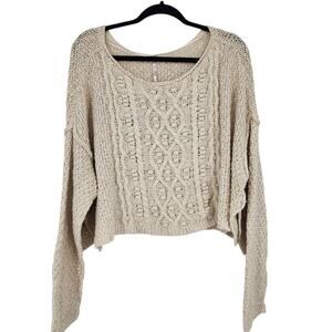 Free People Beige Cable Knit Sweater